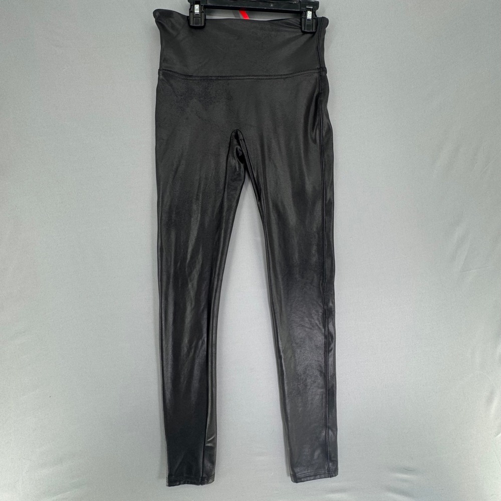 Spanx Faux Leather Leggings Black High Rise Shaping Compression Size Medium‎